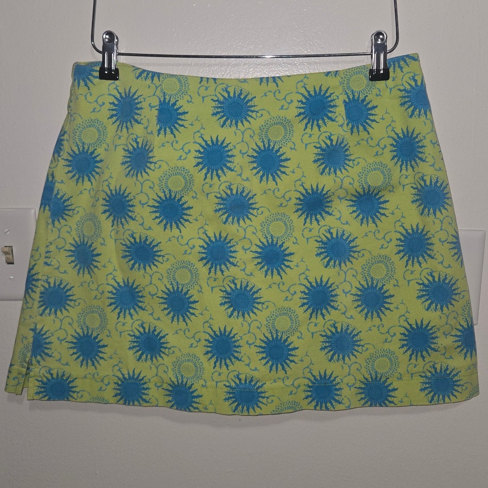 MetroStyle Stretch Skort Size 12 Green Blue Sunburst Celestial Print Mini Skirt